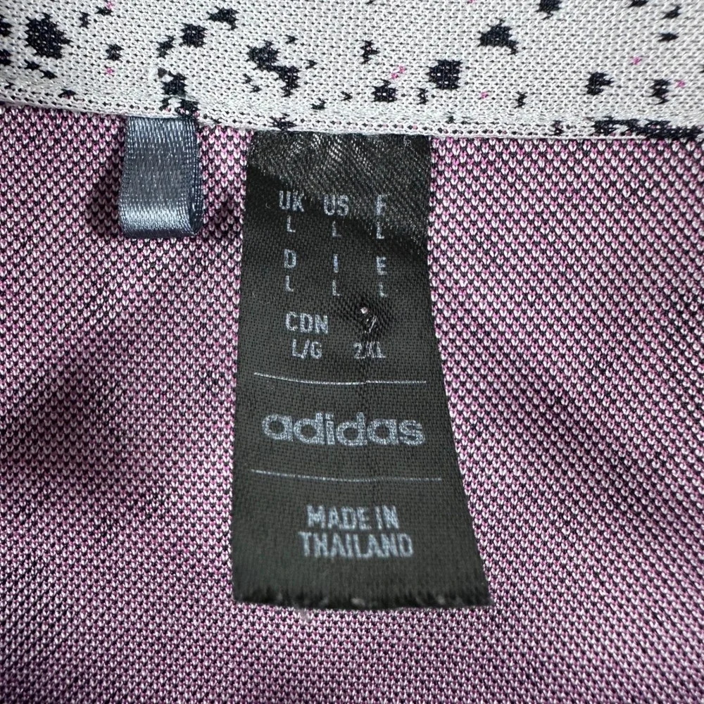 Adidas Polo Shirt Mens L Large White Paint Splatter Pink Black Golf Casual